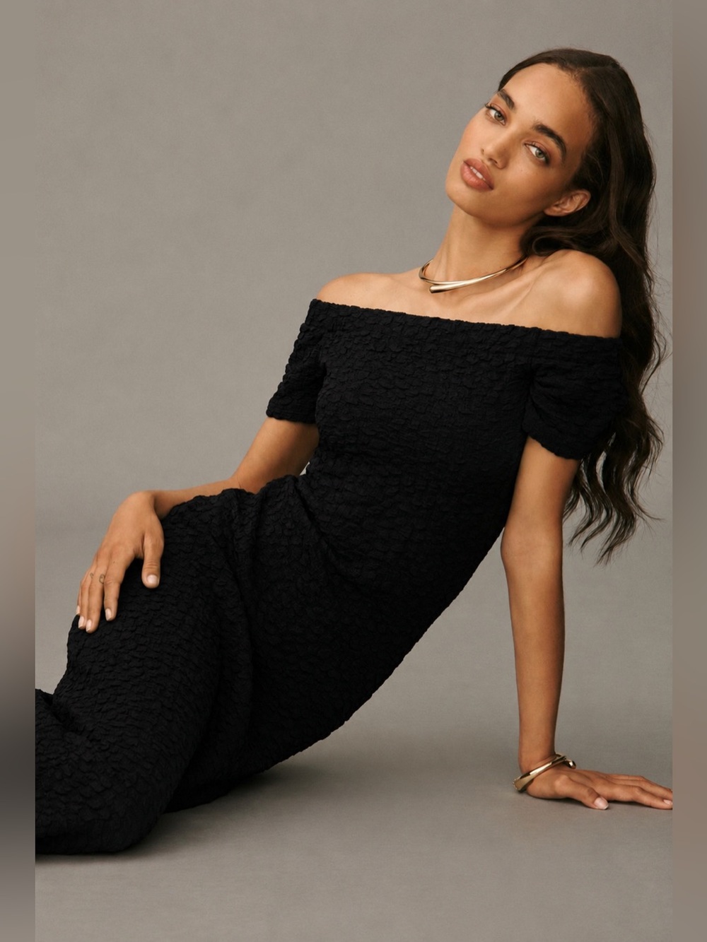 🇺🇸FIRM PRICE🇺🇸 English factory off the shoulder textured midi dress